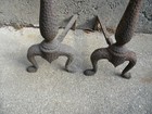Vintage Antique Cast Iron Andirons  20  High X 7 5 w X 13 5 d