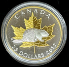 2017 Canada  25 Silver Piedfort  beaver  - Gilded - Original Box   Coa