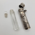 Antique Victorian Silver Scent Vesta Glass Bottle Cupid Flowers Repouss   