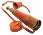 18  vintage Antique Brass Leather Spyglass Telescope  Model With Red Cap Belt