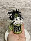 Cute Spider Mini Ceramic Mug Fake Whipped Cream Tiered Tray Decor Halloween Eek