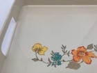 Vintage Mid Century Modern Cream Melamine Floral Square Handled Serving Tray