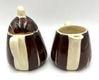 Vintage 1950s Purinton Intaglio Brown Pottery Creamer And Sugar Bowl With Lid