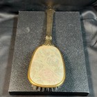 Vintage Gold Tone Floral Petit Point Hair Brush Mid Century Vanity Usa Made