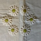 Vintage Embroidered Daisy Tablecloth Yellow Linen Floral Applique 41x39 Granny