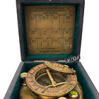 4  Brass Compass Sundial Clock In Wooden Box Antique J h Steward Nautical Boat 