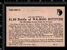 Wa-hoo Bitters  old Indian System Tonic  Nerve Kidney Blood Cure Trade Card J us