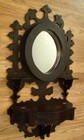 Vintage Intricately Handcarved Wooden Wall Mirror Ornate Hinged Shelf Storage 