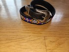Vintage 1991 Seed Bead Black Leather Belt Silver Native Western Colorful Size 32