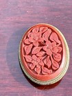 Antique Chinese Silver Carved Red Cinnabar