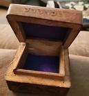 Vtg Handcarved Wooden Hinged Trinket Box Mother Of Pearl Inlay 3 x 3  India
