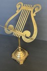 Vtg Brass Sheet Music Stand Ornate Lyre Harp Shape Footed Table Top