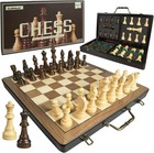 Large Wooden Chess Set Folding Board 18 Inch Weighted Pieces Storage Game