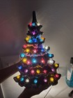 Green Snow Frosted Ceramic Christmas Tree Lighted Switch 18    Rare Wall Mount Vtg