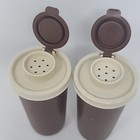 Vintage Tupperware 1329 Salt And Pepper Shakers Set Brown Cream Lids 634 629