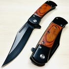 8 75   wood Black Tactical Spring Assisted Open Blade Folding Pocket Knife Hunting