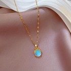 Womens Necklace Round Pendant Charm Cubic Zircon 18k Gold Stainless Steel Chain