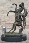 Signed Guillaume Cowboy Horse Western Bronze Statue Sculpture Marble Base Statue
