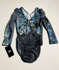 Gk Elite Custom 4944 Competition Leotard Axs Blue Black Floral Holographic - Nwt