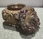 Vintage Antique Goofus Glass Gilt Rose 3 1 2  Vanity Powder Jar Trinket Box