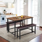 3pcs Dining Set Table And 2 Upholstered Bench Wood Top Breakfast Dinette Kitchen