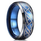 Men s Tungsten Carbide Wedding Band - Comfort Fit  Black silver blue  Celtic Kno