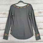 We The Free Henley Top Womens Medium Grey Embroidered Waffle Knit Long Sleeve