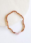 Raw Cognac Baltic Amber   Raw Rose Quartz    Necklace