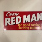 Chew Red Man Tobacco Tin Metal Sign 15    X 5    Vintage