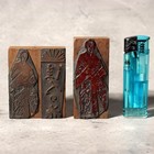 Japanese Vintage Printing Block Stamp Samurai Kabuki Ad Letterpress Set 2pcs