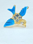 Vintage Blue Bird Tie Tack Pin Lapel Mens Rhinestone Enamel Gold Tone Lucky  75 