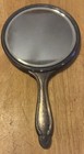 Antique Silver Plated Hand Held Beveled Glass Vanity Mirror Signed By Maker