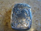 Antique Sterling Silver Match Safe W  Floral Decoration   Gold Wash Inside