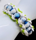 Vintage Hong Kong 1960   s Mid Century Blue Green White Floral Plastic Bracelet