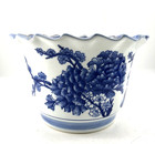 Chinese Style Floral Blue And White Porcelain Fishbowl Planter Pot Ruffle 8x12   