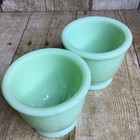 Set 2 Vintage Jeanette Jadeite Uranium Egg Custard Cup Footed 3  Glows