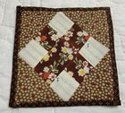 Antique Vintage Patchwork Small Doll Quilt Or Table Topper  9 Patch  Brown  Mult