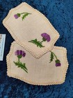 Charming 2 X Scottish Purple Thistles   Vintage Hand Embroidered Doilies