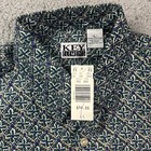 Vintage Key Elements 90 s Button Shirt Green Blue Long Sleeve Sz Large Nos