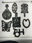 Vintage Cast Iron Trivets Kitchen Wall Plaques Butterfly Floral   Hot Lot Of 7