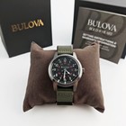 Bulova 98a255 Hack Black Dial Green Leather Strap Automatic Men s Watch 38mm