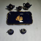 Limoges France Tea Set Vintage Miniature Porcelain Blue Cobalt Trim Gold 10 Pc