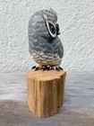 Vintage Owl Figurine Wood 1970s Hand Carved Painted Signed Gray Barn Bird