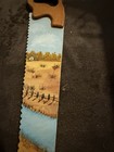 Vintage Hand Painted Small Wooden Folk Art  Hand Saw Farm Scene Signed