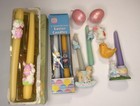 Lot Vintage Novelty Easter Egg Taper Candles Bunnies Chick Unicorn Lamb Holder