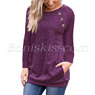 Women s Casual Long Sleeve Round Scoop Neck Pockets Tunics T-shirt Blouses Tops