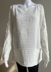 Babette Pleated Long Sleeve Shirt Blouse Top Tunic  Ivory  Large