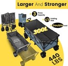 Heavy Duty 440lbs  Folding Wagon  Large For Beach Camping Yard Hauling blue-gray