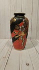 Antique Kinkozan Japan Hand Painted Vase Black Red Gold Japanese Art Pottery