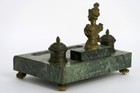 Antique Art Nouveau Marble Bronze P Rigual Inkwell Desk Signed Bust Lady 